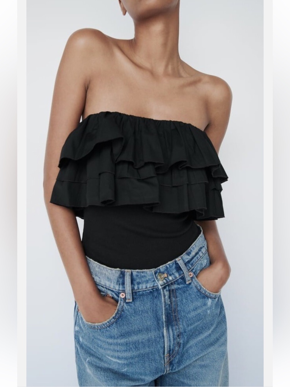 ZARA strapless ruffled bodysuit